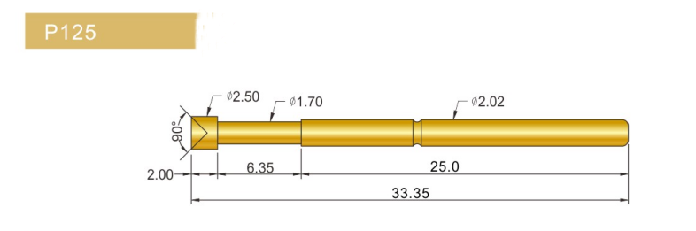 P125-LM探針尺寸、P125探針尺寸、2.0探針、測(cè)試探針、測(cè)試頂針、彈簧針