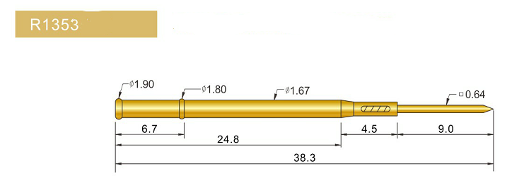 R1353-W探針套管、1.67mm測試針、總長38.3mm、彈簧針套管圖片、測試針套管圖片、頂針套管圖片、探針套管圖片