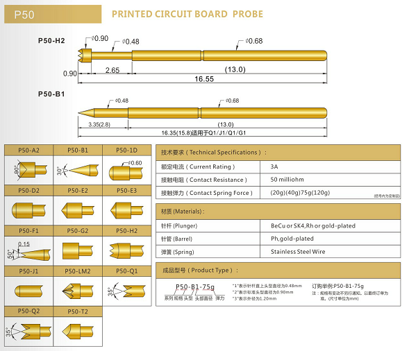 P50測(cè)試探針規(guī)格、P50測(cè)試探針選型、測(cè)試探針廠家